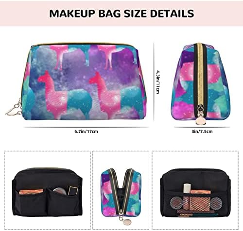Allgobee Smal kožna torba za šminkanje lama-galaxy-rainbow za torbicu za šminku torbicu kozmetička torba za žene djevojke