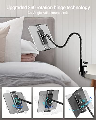 elitni aluminijski stalak za tablet sa guska vrat za krevet / stol, 【Najnoviji podešavanje kuta】- Okretni držač za iPad s nagibom za