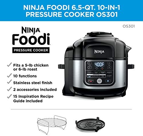 Ninja OS301 Foodi 10-in-1 štednjak pod pritiskom i zračni fritez s gnijezdom police od broja, 6,5 kvarta, nehrđajući čelik