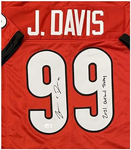 Jordan Davis Autografirani Georgia Custom Red Jersey 2021 Outland Trophy Natpis s Beckettom CoA