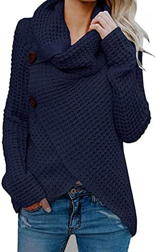 SHAKUMY džemperi za žene, ženski gumb kaputa za vrat dugi rukavi asimetrični omotani pulover džemper vrhovi vrhovi pad dukserice