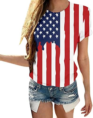 Američka zastava TEE TOPS za žene 4. srpnja Crew Neck Tee kratki rukav casual bluza
