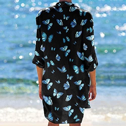 Zdfer seksi mini haljine za žene gumb s V-izrezom ležerna ljetna rukava na plaži kratka haljina s džepovima