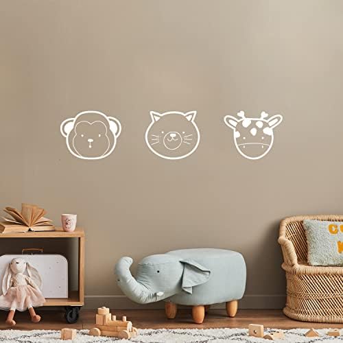 Set od 3 vinilne zidne umjetničke naljepnice - lica za bebe životinje - 16.5 x 59 - moderna inspirativna simpatična naljepnica za djecu