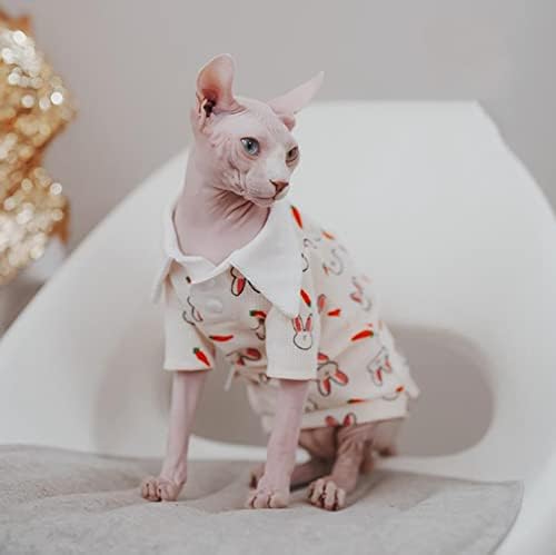 WCDJOMOP Odjeća za mačke bez kose - proljetna jesen pamučna polo majica dugih rukava za životinjski print pulover kombinezon prozračne