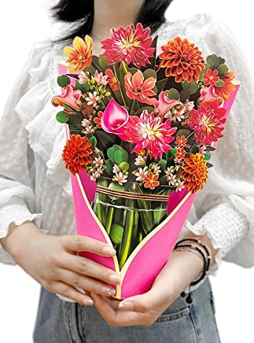 Papirne pop-up kartice, 12-inčni 3-inčni-pop-up čestitke u prirodnoj veličini s praznom karticom za bilješke i omotnicom - cvijet Dalije