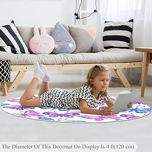 Llnsupply 4 ft okrugli nisko-pile igralište, akvarelni leptiri za bebe puzave podne prostirke igra igra deka deka za dijete dijete