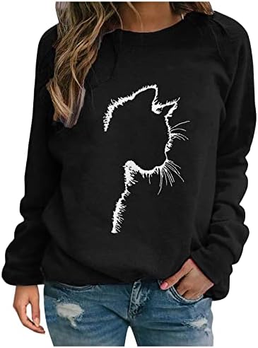 Qtocio mačka dukserij ženke smiješna slatka mačka košulja duga rukava majica pulover pulover vrhovi trendi casual trening aktivna odjeća