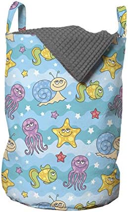 Mjesečeva torba za rublje morskih životinja valovi zvijezde razne smiješne ribe i morska stvorenja zabavna dječja košarica za rublje
