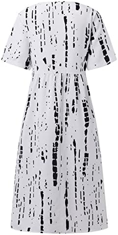 Trebin ženski ljetni povremeni modni tiskani kratki rukav 2022 O-Neck džepna haljina