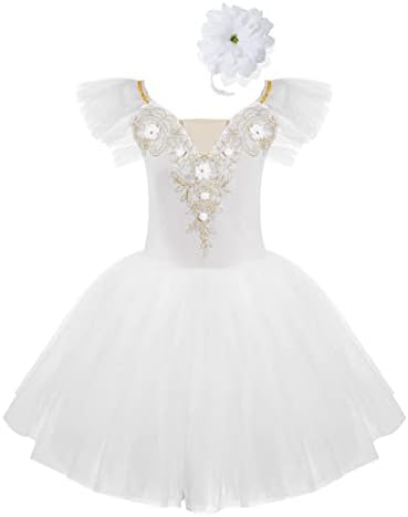 Linjinx Kids Girls Sparkle Sequins čipka Swan Lake Balet Dance haljina Tutu Leotards Ballerina Princess kostimi s glavom