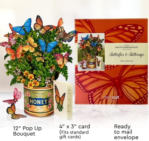 Kartice s pop -up up uplatama, dragi Dahlia + Butterflies Buttercups, set od dva 12 -inčni životne veličine zauvijek cvijeće Pop up