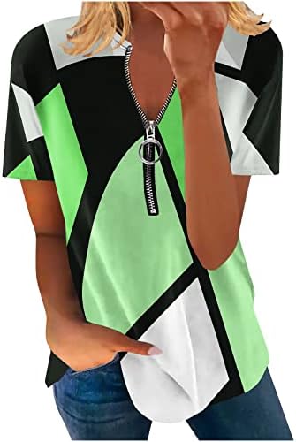 Modne ženske v vratne zatvarača kratkih rukava kratkim rukavima casual ljetni geometrijski labavi majice majice vrh