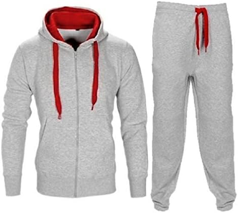 Novi muški kontrastni kontcord fleece zip up kapuljača Gornji dno jogsuit set tracksuit