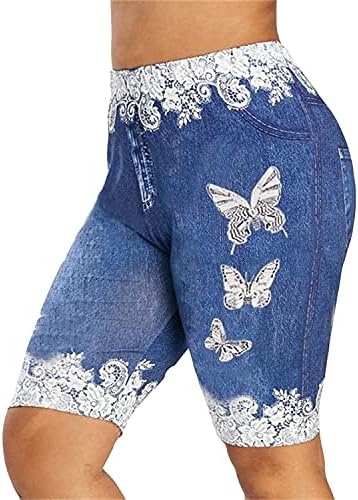 Ženske bermudske kratke traperice s printom leptira do koljena kratke traper hlače za fitness kratke traper gamaše visokog struka