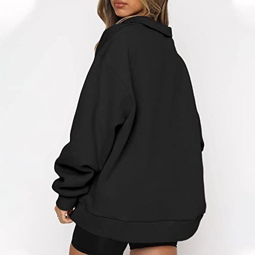 Ženska polovica zip up dukserica labave fit pulover dukserica dugi rukavi ležerni kasutni kapci vrhovi ramena