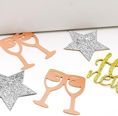 Novogodišnji konfeti, sretna nova godina, naočale, zvijezde, novogodišnje ukrase