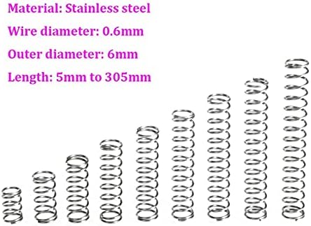 Kompresijske opruge pogodne su za većinu promjera žice i žice 0,6 mm kompresija od nehrđajućeg čelika opruga vanjski promjer 6 mm tlaka
