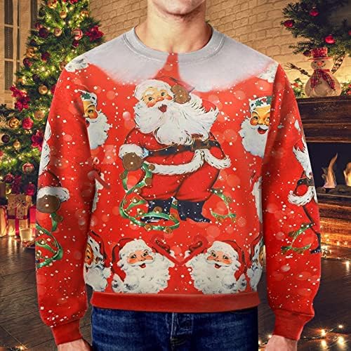 Wocachi ružni božićni džemper za muške, 3d smiješne Xmas Djed Mraz tisak pulovera dugih rukava Zimska majica