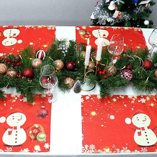 Božićne salvete set od 4 lanene crvene prostirke za snjegovića za ukrašavanje božićnih stolova u zatvorenom, vodootporne protuklizne