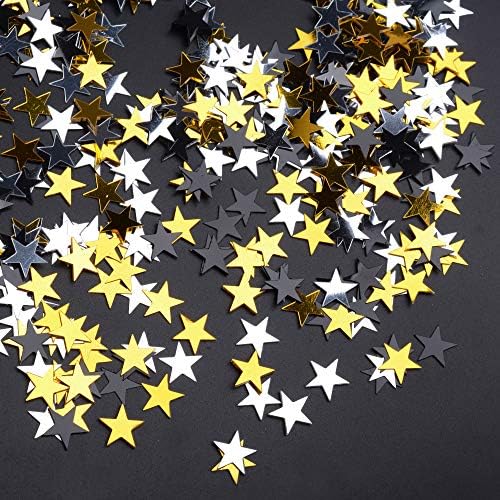 Blitter Stars Confetti stol Confetti crno zlato i srebrna metalna zvijezda Confetti - 30 grama, 10 mm