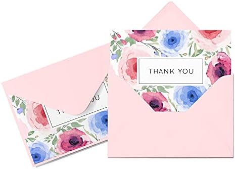Cvjetne zahvalnice s cvjetnim akvarelom, 20 praznih zahvalnica s omotnicama od 4 inča 6 inča, prekrasne zahvalnice u odgovarajućoj
