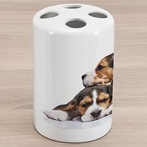 Kuhabilni beagle keramički držač četkice za zube, kućni ljubimci Prijatelji koji spavaju zajedno ilustracija, ukrasni svestrani countertop