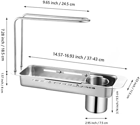 AJIODA kuhinjski sudoper Caddy držač za spužvu, proširivi stalak za skladištenje sudopera s držačem ručnika za ručnike i ostacima filtra,