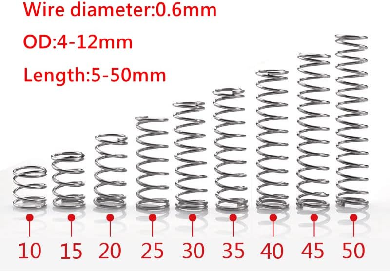 20 komada 304 Micro Mala kompresija Promjer opružne žice od nehrđajućeg čelika 0,6 mm vanjski promjer 4-12 mm duljine 5 mm do 50 mm