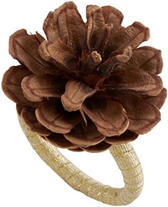 Fennco Styles Natural Pine Cone Metal Metal Sapkin prstenovi, set od 4 - Smeđi ukrasni držači za salvete za dom, blagovaonicu, banket,