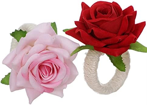 Resoye Umjetna crvena ruža cvjetna salveta za salvete set od 12, svilene kopče lažni lažni cvjetni držač za prsten za kućne vjenčanja