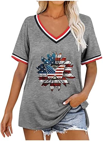 Djevojke s kratkim rukavima pamuk vneck američka zastava Graphic Lounge African Loose Fit bluza bluza za žene C1